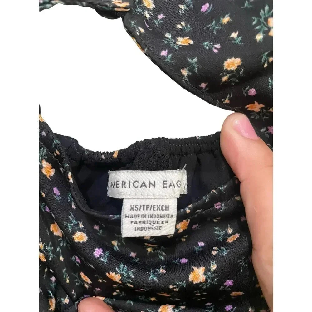 American Eagle Black Floral Tie Back Midi Slip Dress Size XS - Picture 8 of 8